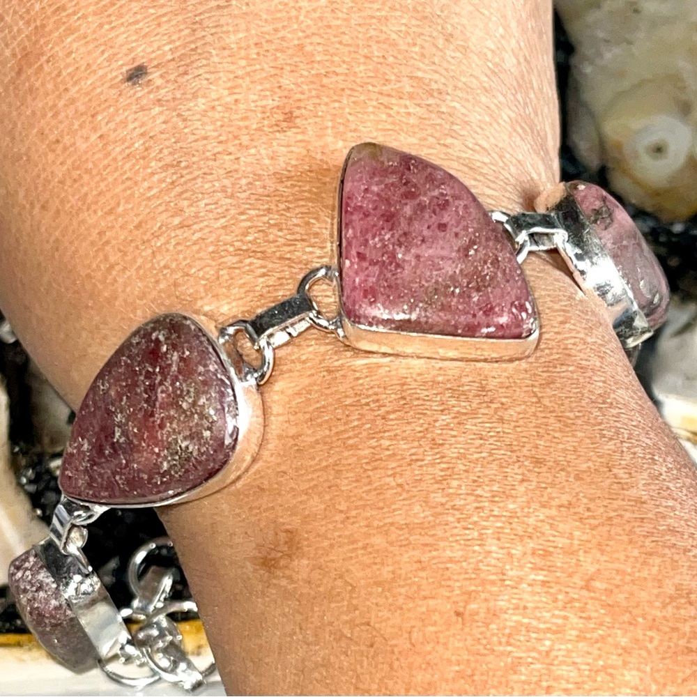 Dark Pink Rhodonite Bracelet 7 1/2”- 9”